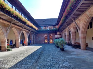 The stones from the Nazi parade ground have been reclaimed to restore the floor of this old peoples' home.